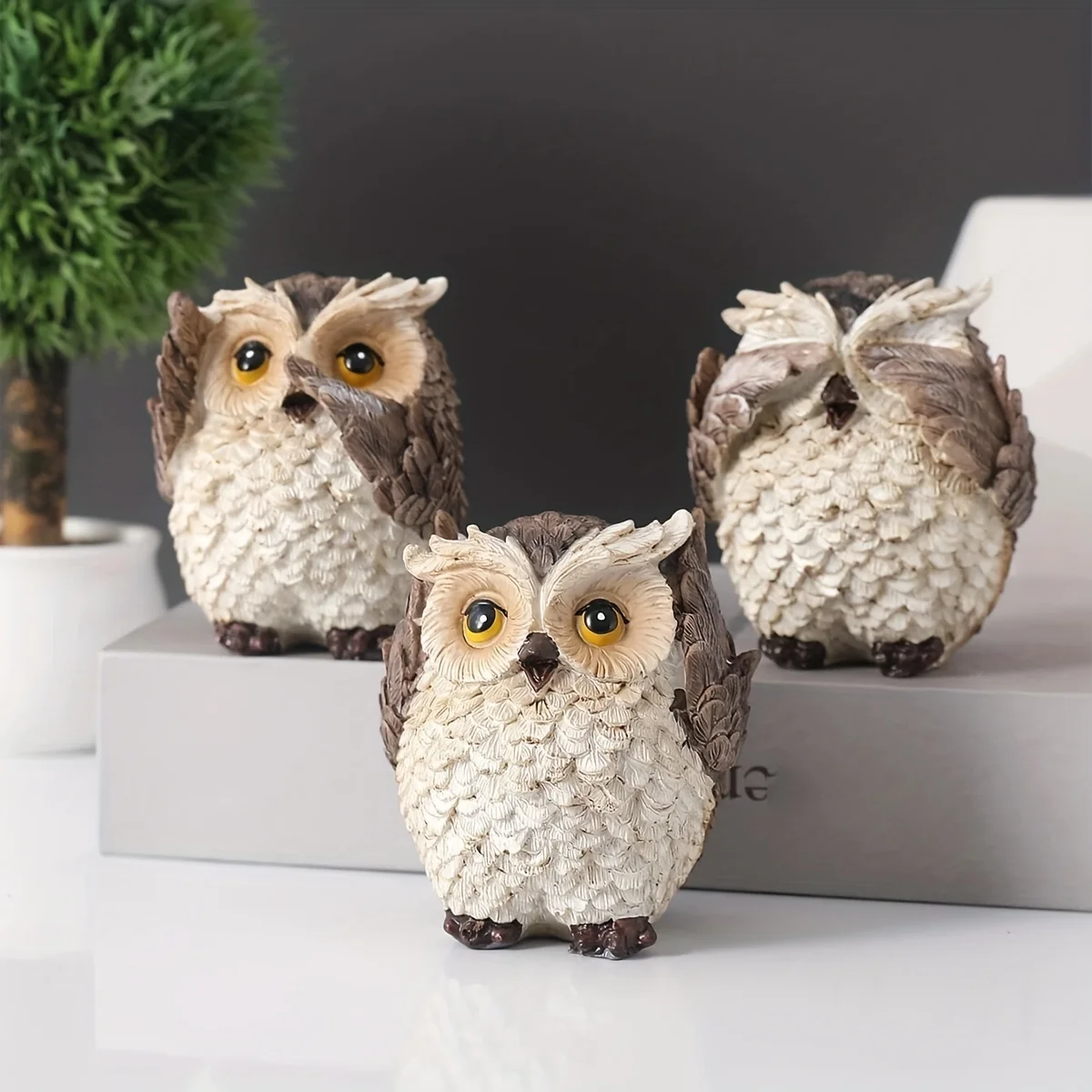 

3pcs/set Cartoon Owl Home Resin Decoration Ornament,Supplies, Lawn, Yard Art DecorationGarden Living Room Decor,Table Decor