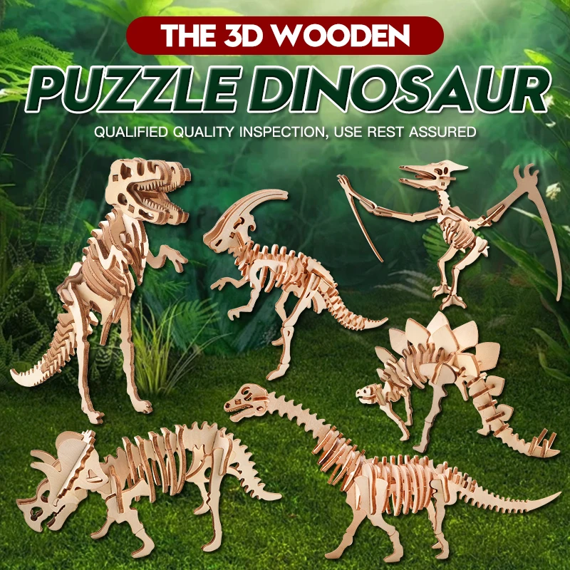 Dinosaurs 3D Wooden Puzzles for Adults and Teens DIY Model Building Kits Construction Handmade Craft Unique Gift Christmas