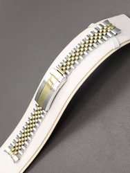 20mm Stainless Steel Safety Folding Buckle Men's Watch Strap - 20mm (Silver And Gold)