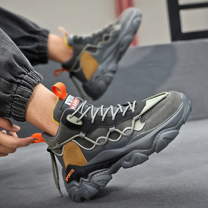 High-top New Trendy Fashion Men's Shoes Korean Style Versatile Casual Shoes Mixed Color Comfortable Cushioning Outdoor Sneakers