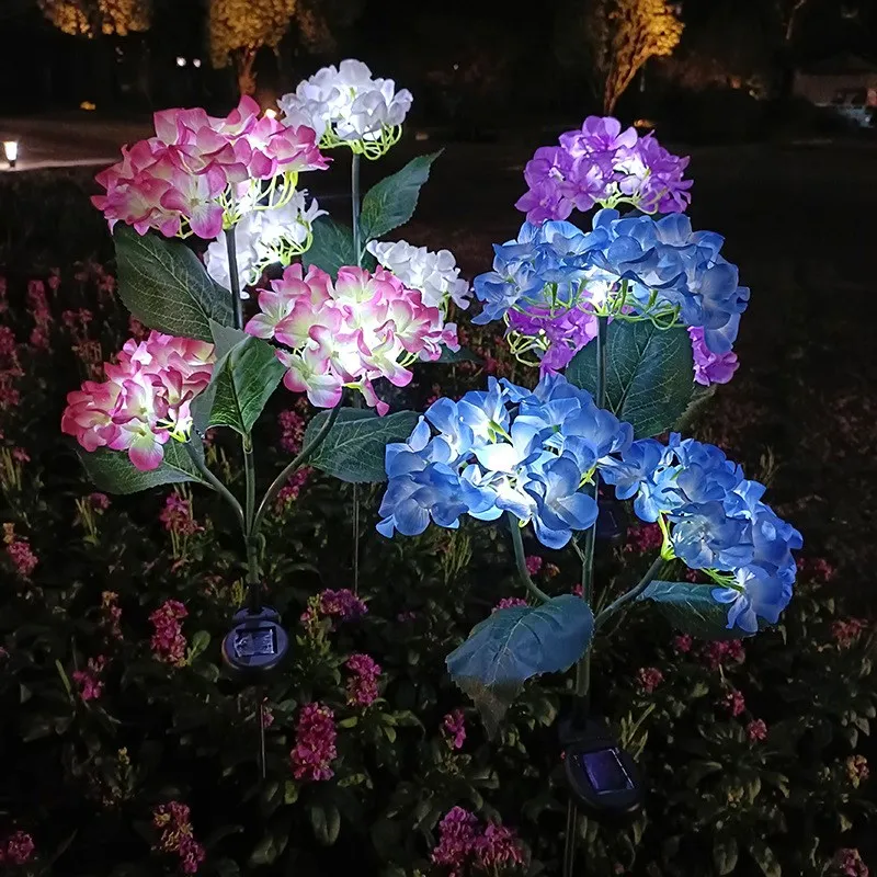 Led Hydrangea Rose Flower Solar Lights Outdoor Garden Lawn Lamps for