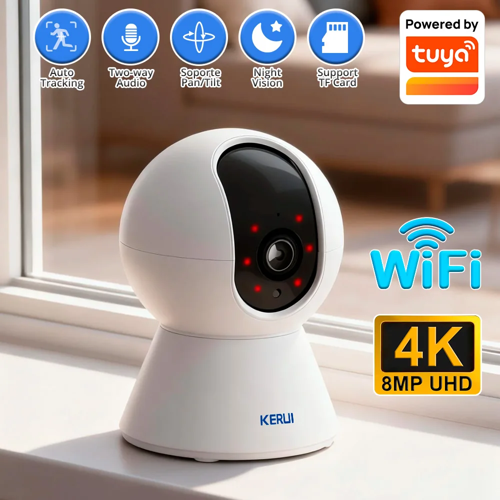KERUI 8MP/5MP 4K WiFi IP Camera Indoor PTZ Camera Works With Tuya Smart Auto Tracking Security Home CCTV Surveillance Camera