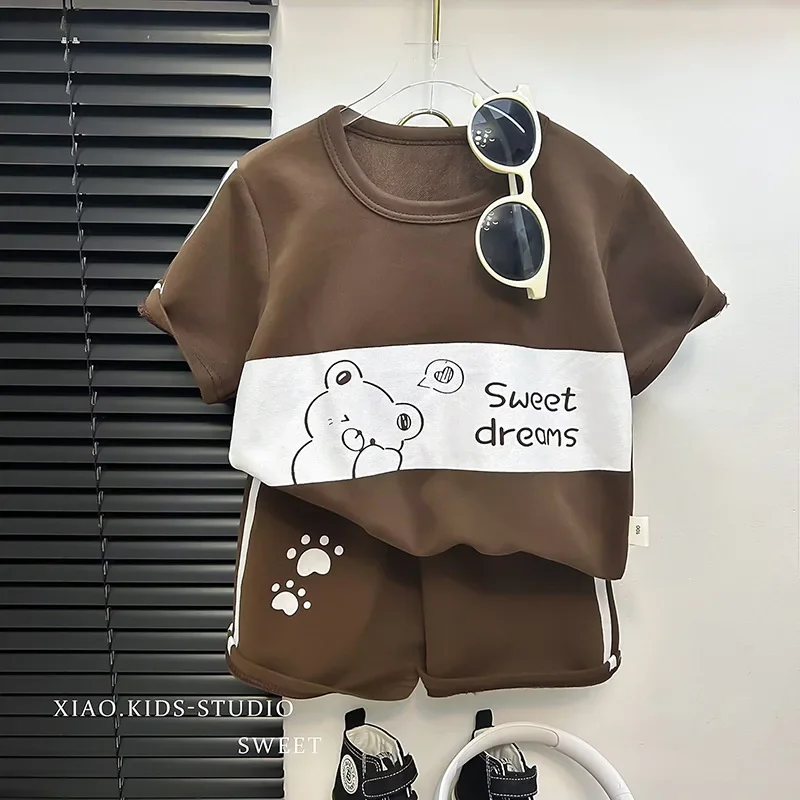Set di vestiti superiori e inferiori per bambini Abito a maniche corte T-shirt per ragazzi a righe per ragazze Abbigliamento estivo per bambini Abbigliamento da casa - immagine 3