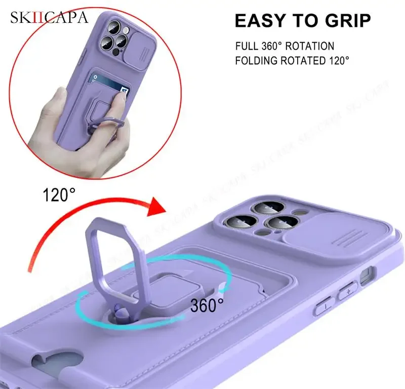 Crossbody Lanyard Strap Slide Lens Card Slot Silicone Case