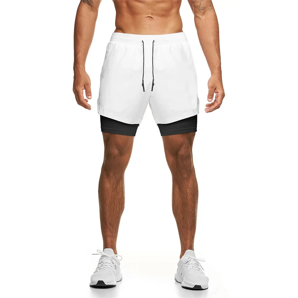 Men's 2 in 1 Running Shorts Quick Dry Gym Athletic Sports Training Short for Man Lightweight Gym Workout Shorts with Zip Pockets 12