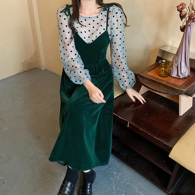 2022 فستان شيال بلوزه منقطه تصاميم كوريه جديد فساتين العيد لعام