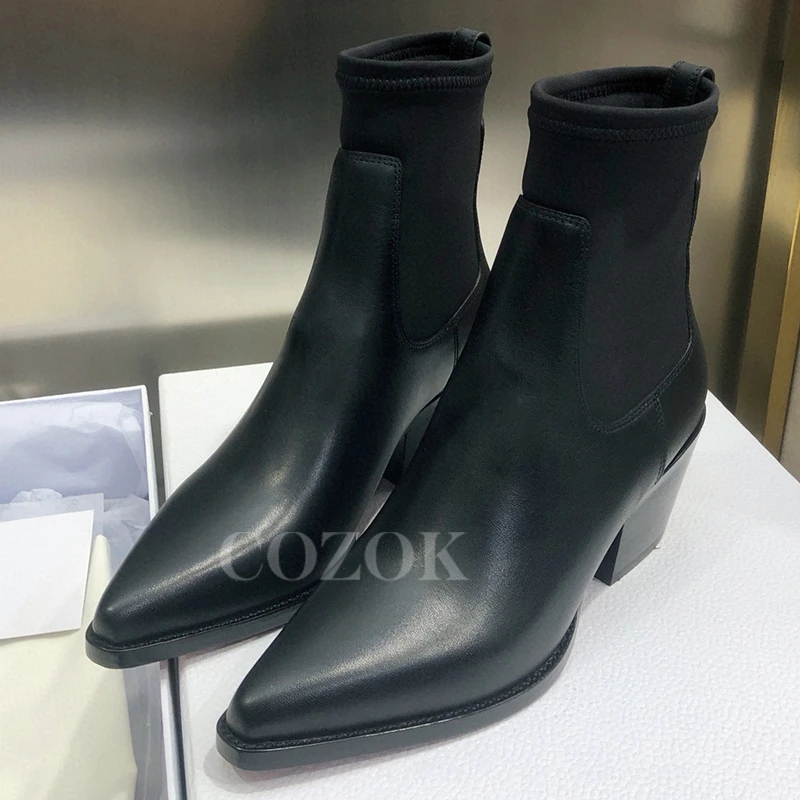 

2023 New Autumn Boots For Ladies Real Leather Upper Height Increasing Ankle Boots Banquet Pointed Head Female High Heels