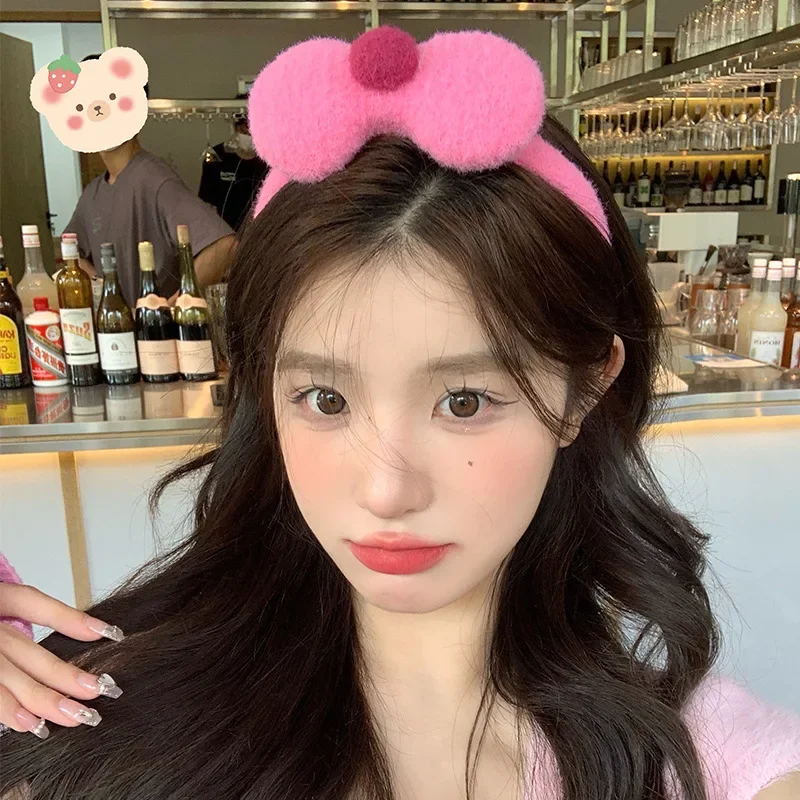 

Princess Lovely Red Bowknot HeadBand Summer New Sweet Girl Plush Wash Face Hair Band Hair Accessories for Women Headwear