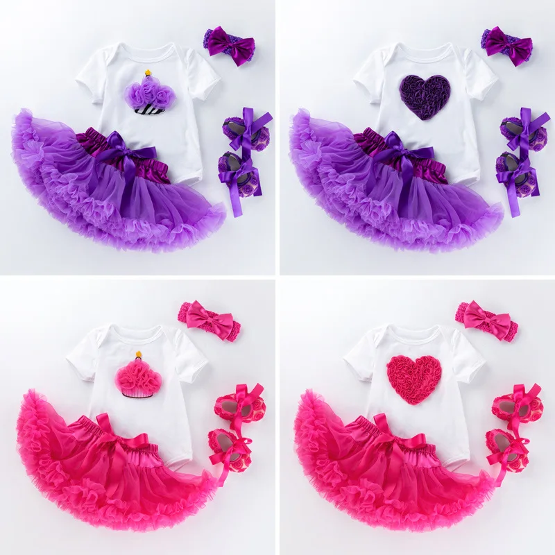 

Baby Girls Birthday Clothes Party Princess Dress Newborn Bodysuits Short Sleeve Romper + Tutu Skirt Outfit Onesie