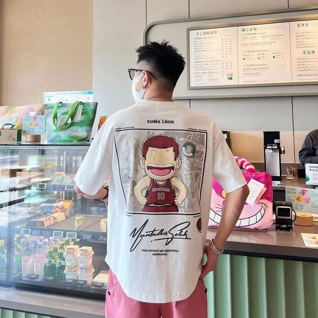 thumbnail image 1 of 【M-8XL】Camiseta de gran tamaño para hombre, camiseta informal holgada con estampado de anime japonés slam dunk, adecuada para hombres y mujeres, 1 of 5