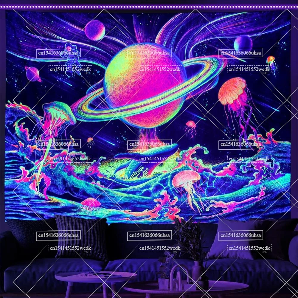 

Гобелен с морской Медузой Blacklight, гобелен с УФ-реактивными астронавтами и Галактикой, светящийся в темноте, настенный гобелен для спальни