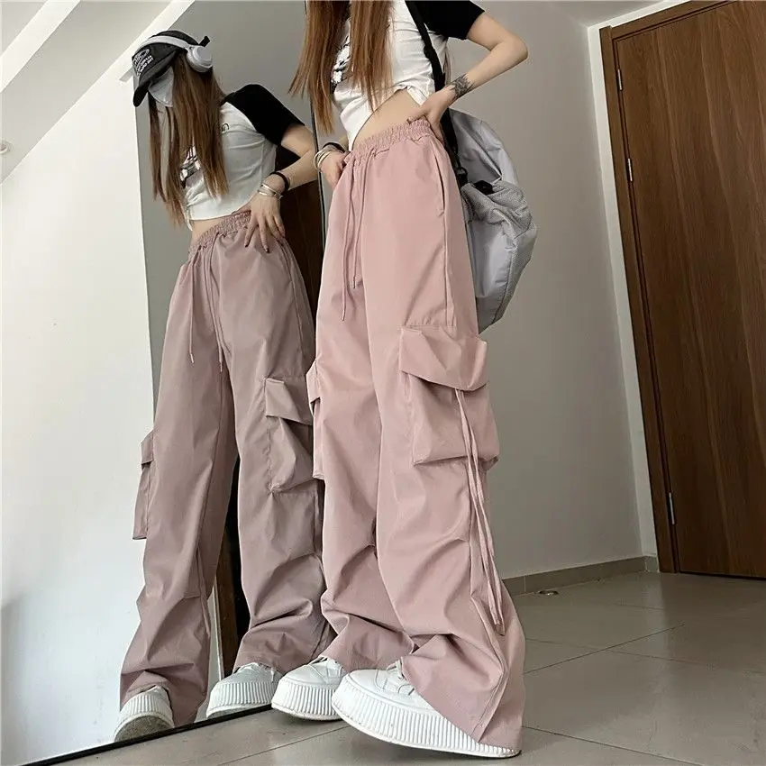 Oversized Women Cargo Pants Hip-hop Streetwear Fashion Spring Summer Pockets Elastic High Waist Casual Sports Casual Trousers