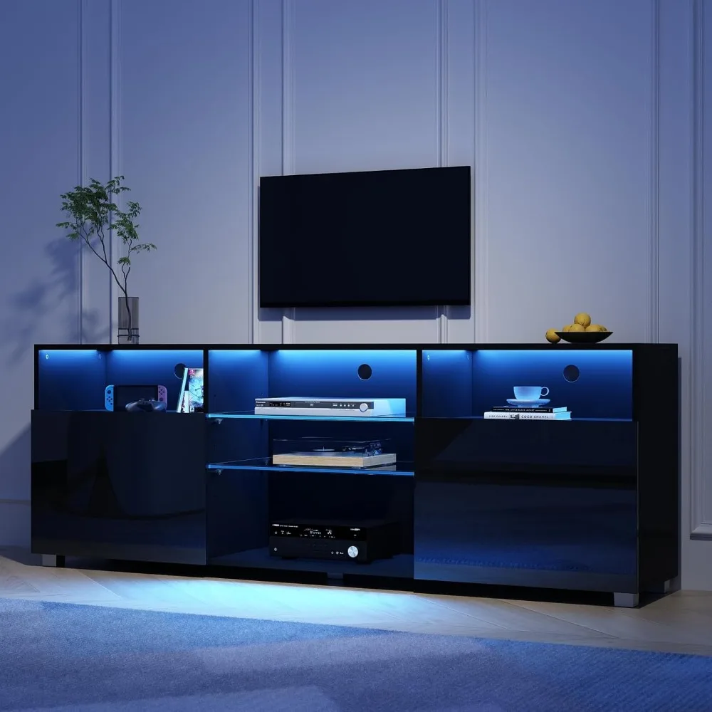 LED TV Stand for 65/75 inch TV, Modern Television Table Center Media Console with Drawer and Led Lights, TV Stand 3