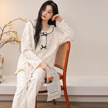 Sweet Maternity Nursing Nightwear Pink Cotton Breastfeeding Sleepwear For Pregnant Women Autumn Pregnancy Pajamas Night Wear Set