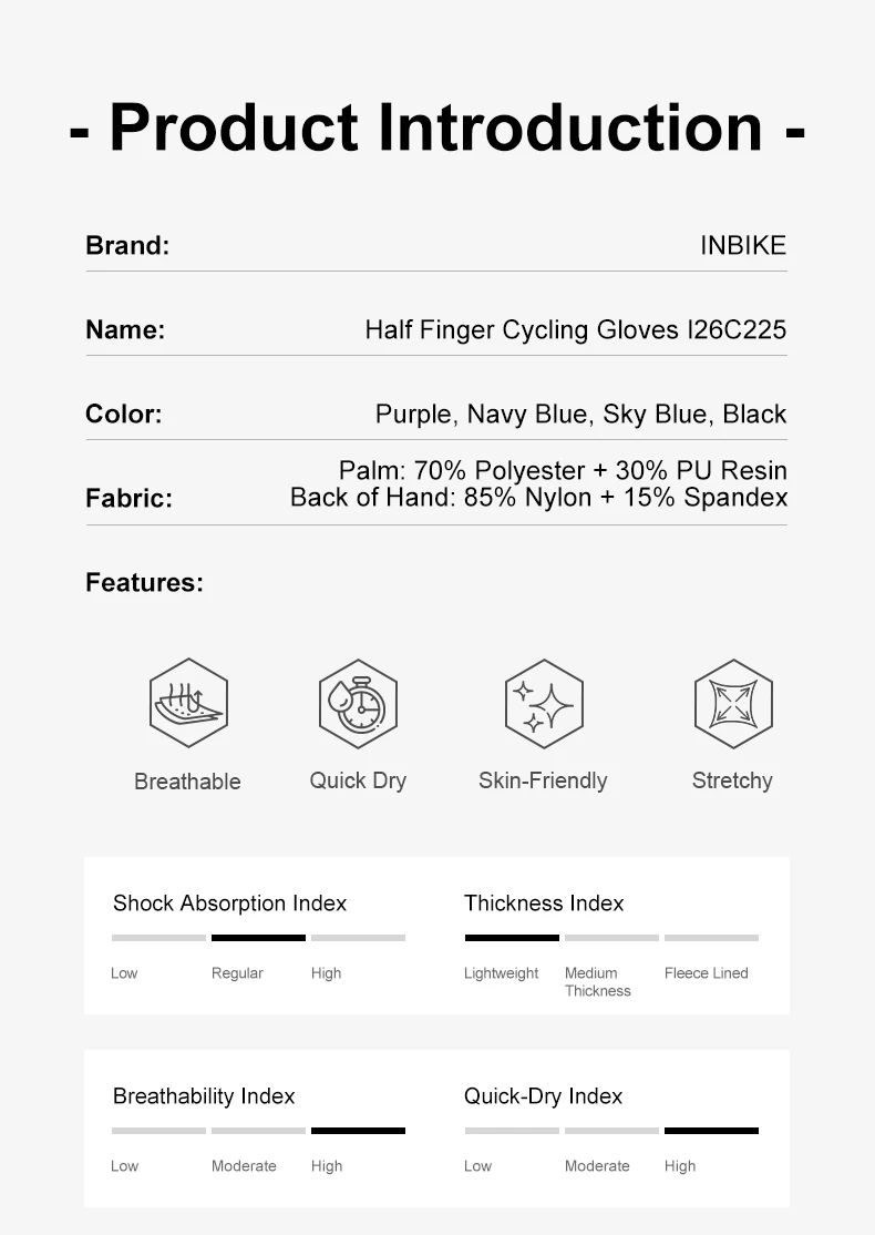 INBIKE Fahrradhandschuhe mit halben Fingern für Männer und Frauen, atmungsaktiver Handgelenkschutz, gepolsterte Fahrradhandschuhe – Detail 2