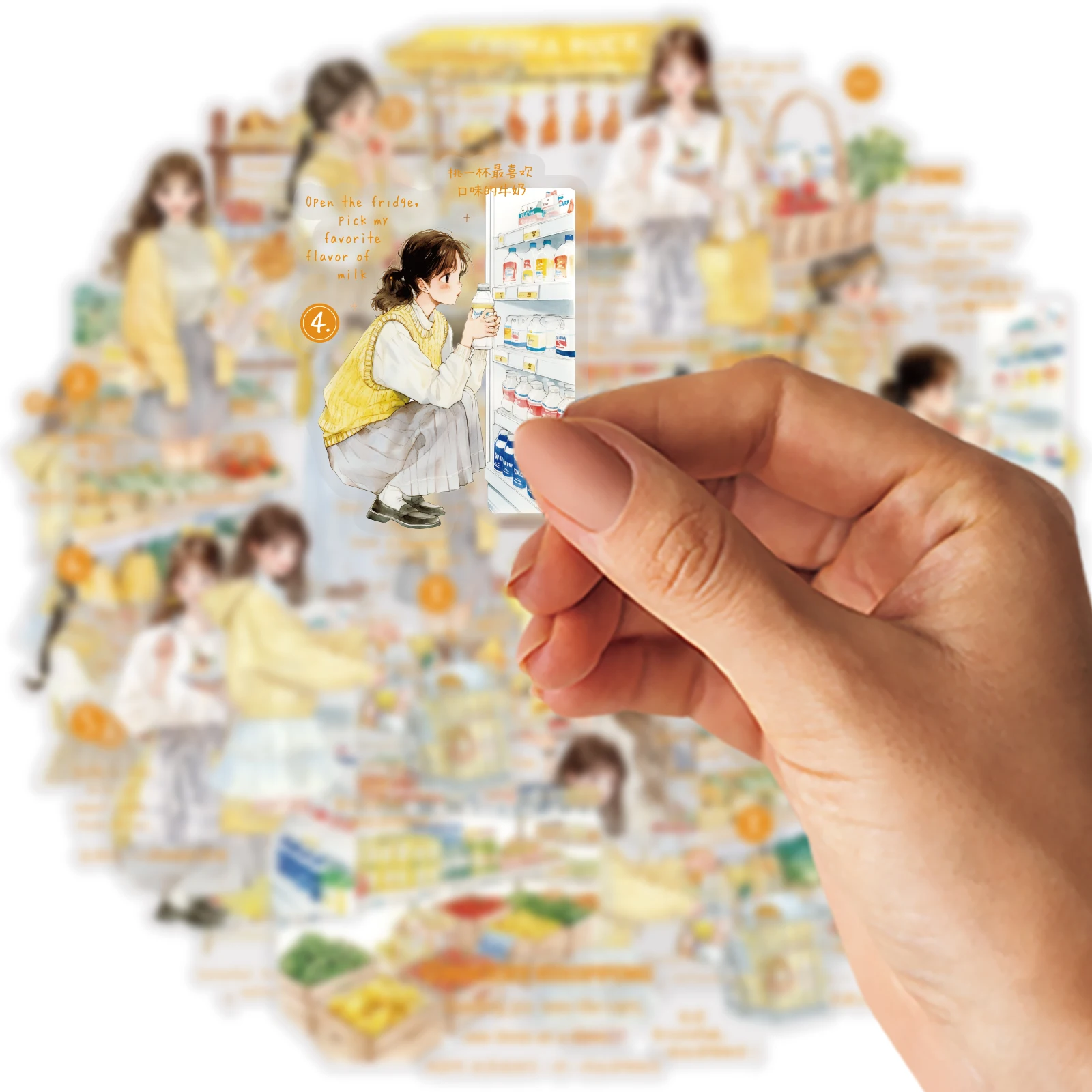 Etori Life 15Pcs 힐링 시리즈 데일리 쇼핑 스티커 신선하고 여성스러운 저널 장식 재료 노트북, 여행 가방, 스케이트보드, 자전거, 기타, 사진 앨범, 사무실 장식 액세서리, 방 장식, DIY 공예