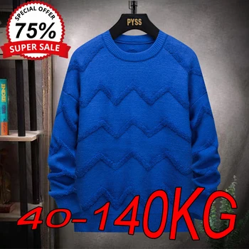 S-7XL Large Size Knitted Sweaters Men's Winter Retro Japanese All-match Round Neck Tops Big Size All-match Solid Color Pullovers