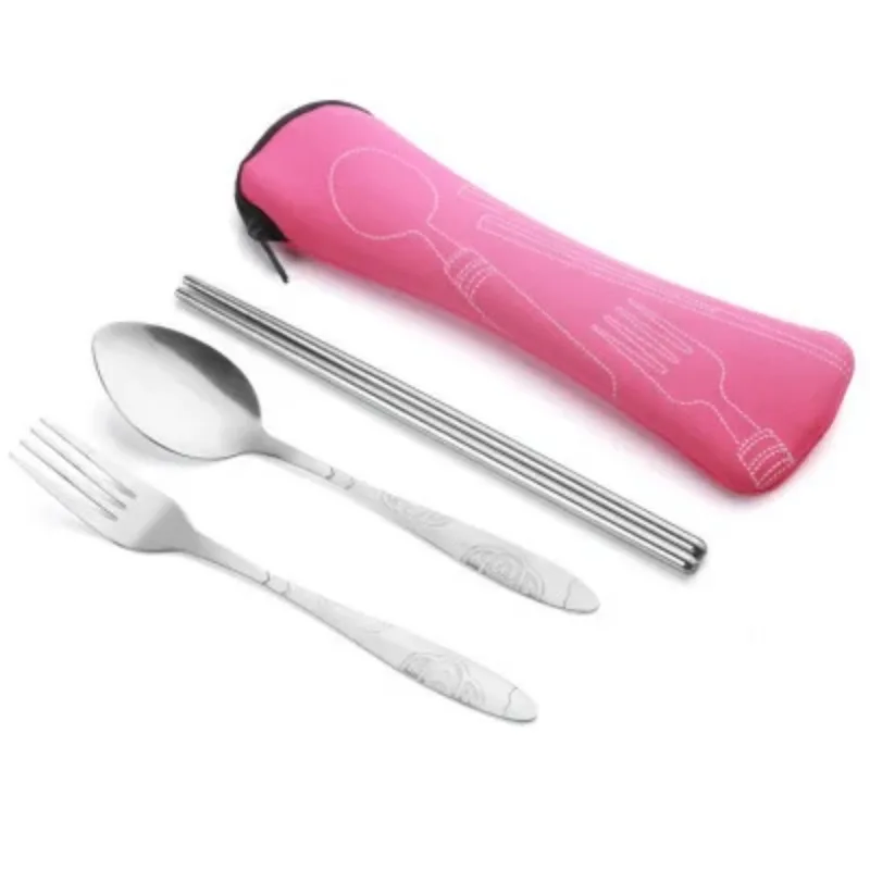 

Outdoor Portable TablewareThree piece chopsticks fork and spoons for Camping Cookware Stainless Steel Tableware with Cloth Bag