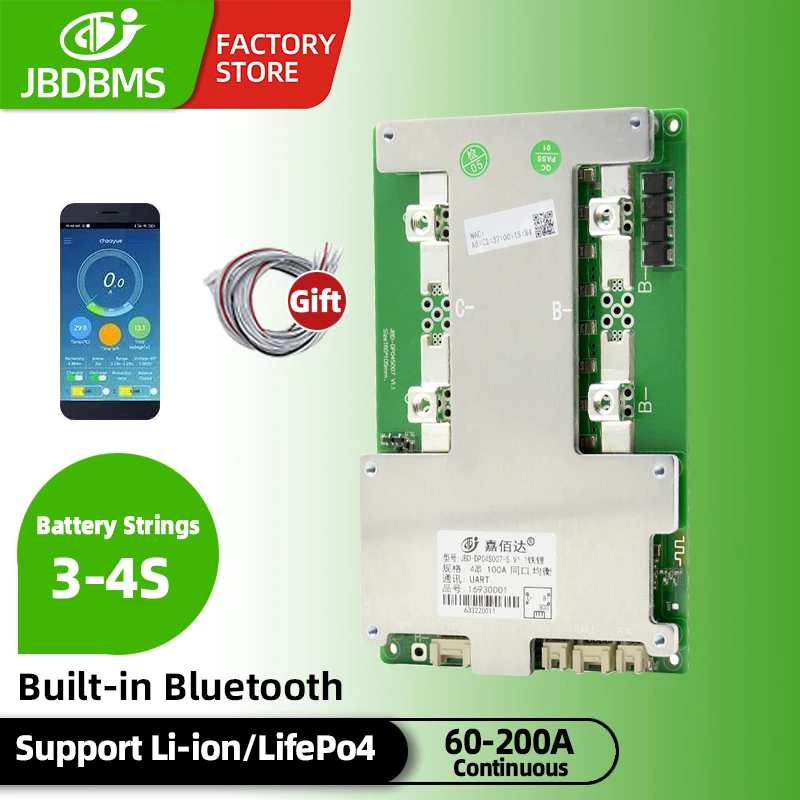 

Аккумуляторная батарея JBD LifePo4 Smart BMS 3s 4s 12 В, 100 А, 120 А, 150 А, а, об., аккумуляторная батарея BT ESS с функцией подогрева, серийная