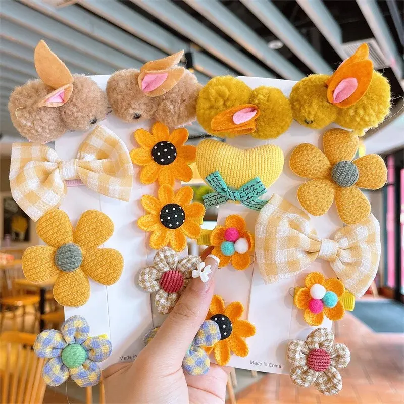 Hair Clips 9Pcs/Set Cartoon Bunny Flower Baby Hair Accessories