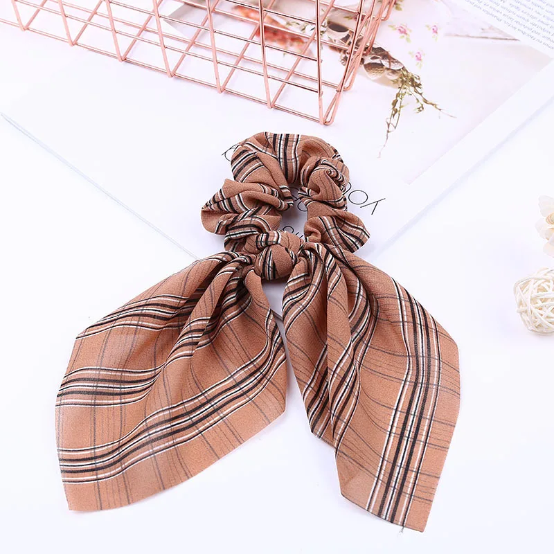 2021 New Chiffon Bowknot Silk Hair Scrunchies Women Pearl Ponytail Holder Hair Tie Hair Rope Rubber Bands Hair Accessories elastic headbands for women Hair Accessories