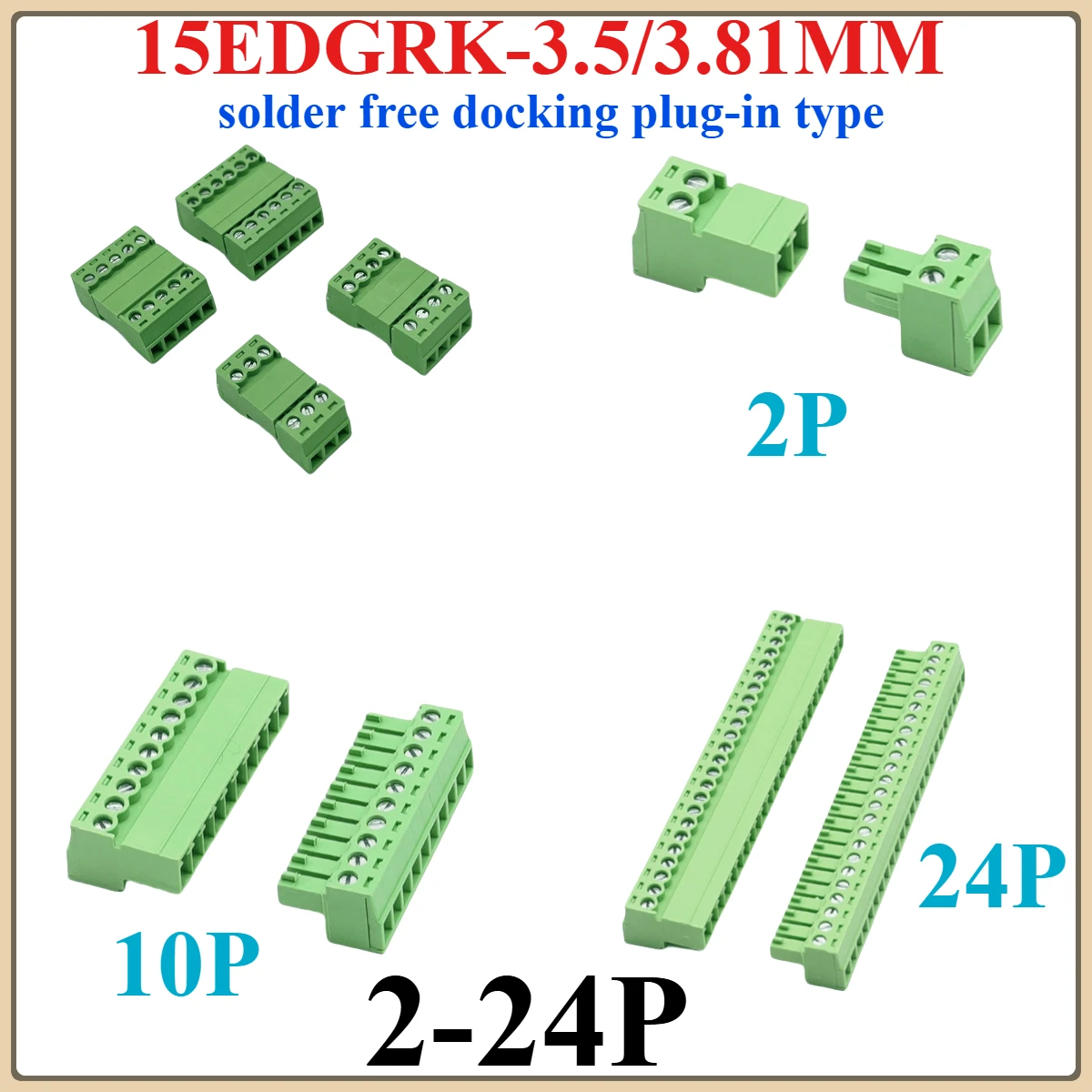 1 ชุด 15EDGK 2/3/4/5/6/7..12..24Pin PCB สกรูชายหญิง 3.5/3.81 มม.ประเภทปลั๊กสําหรับ 28 ถึง 16AWG 1