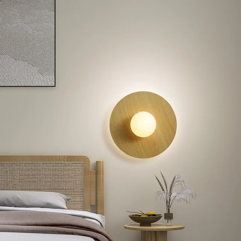 Nordic Wall Lamp Bedroom Bedside Lamp Modern and Simple Creative LED Wood Entrance Hallway Living Room Sofa Wall Atmosphere