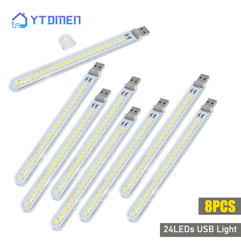 

8pcs 24LEDs USB Portable Strip Light Book Lamp 5730 Led Night Lights Room Emergency Lighting Suitable for Power Bank Computer