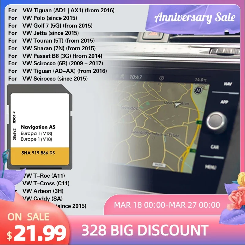 

NEW For VW Discover Media Navigation AS V17 V18 Map UK Europe 2023+ Sat Nav SD Card 32GB