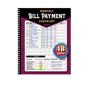 Monthly Bill Payment Checklist: Bill Tracker Notebook, The 4-Year Guide for Families & Money Managers, 960 Billing Records Inclu 1