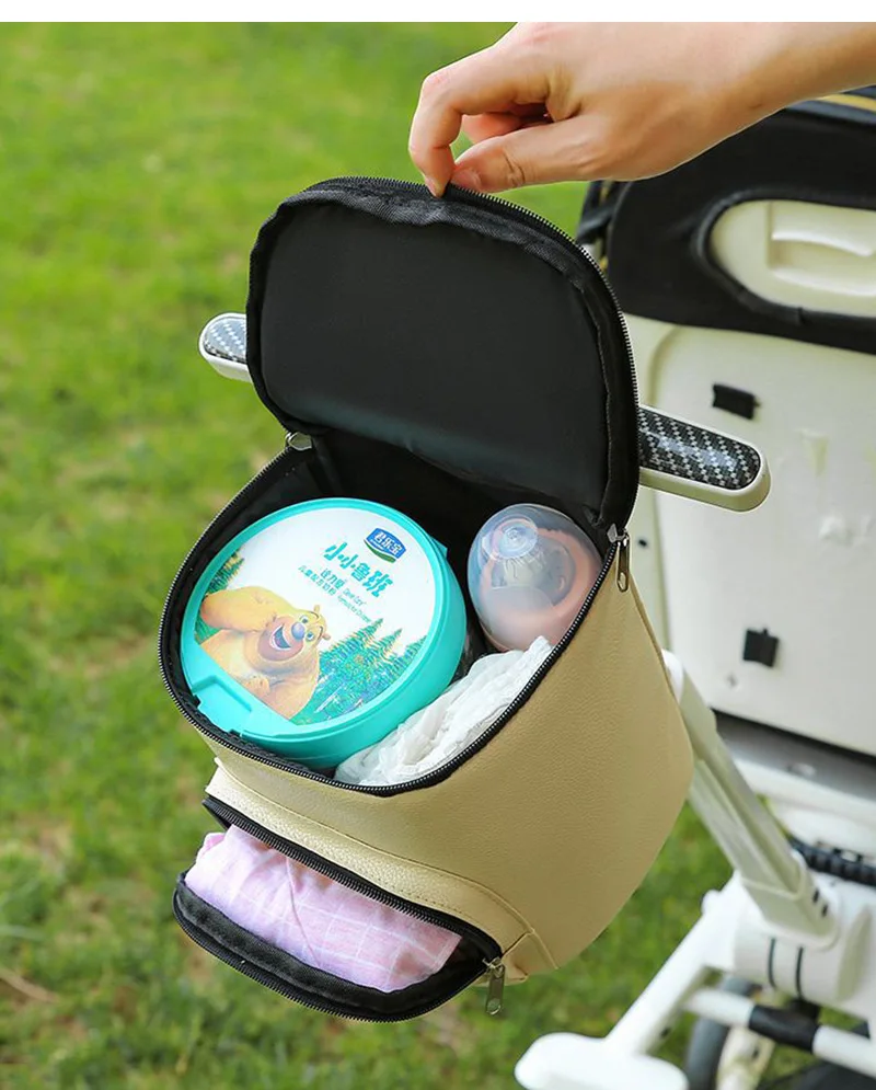 Description Picture 4 of itemBear Storage Bag for Baby Stroller PU Leather Milk Powder Bottle Tissue Organizer Bag Travel Pram Carriage Stroller Accessories