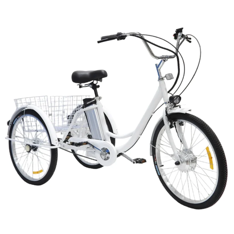24-Zoll-Elektro-Fracht-Dreirad für Senioren, 36 V, 350 W, 3-Rad-Familien-Elektrofahrrad für Erwachsene mit abnehmbarem Akku auf der Rückseite