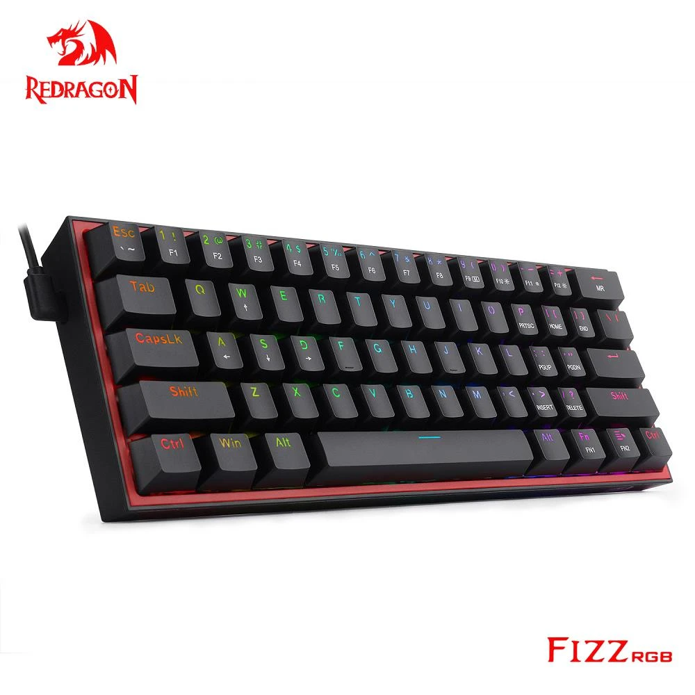 REDRAGON Fizz K617 RGB USB Mini Mechanical Gaming Keyboard Red Switch 61  Keys Wired detachable cable,portable for travel