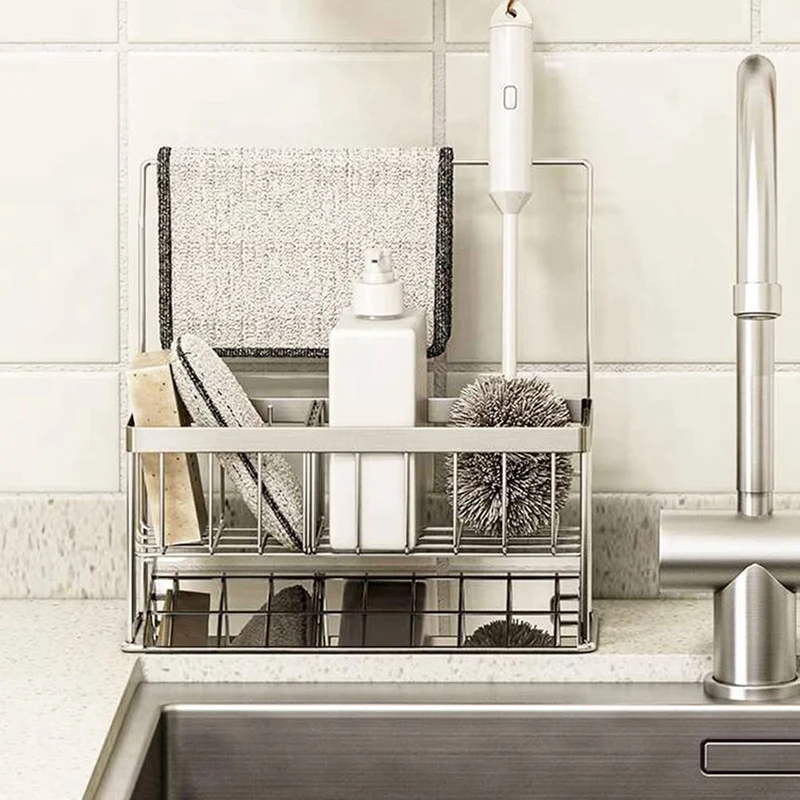 

Sponge Holder With Drip Tray Kitchen Sink Organizer Countertop Sink Storage Rack Holder With Drain Pan Easy Install