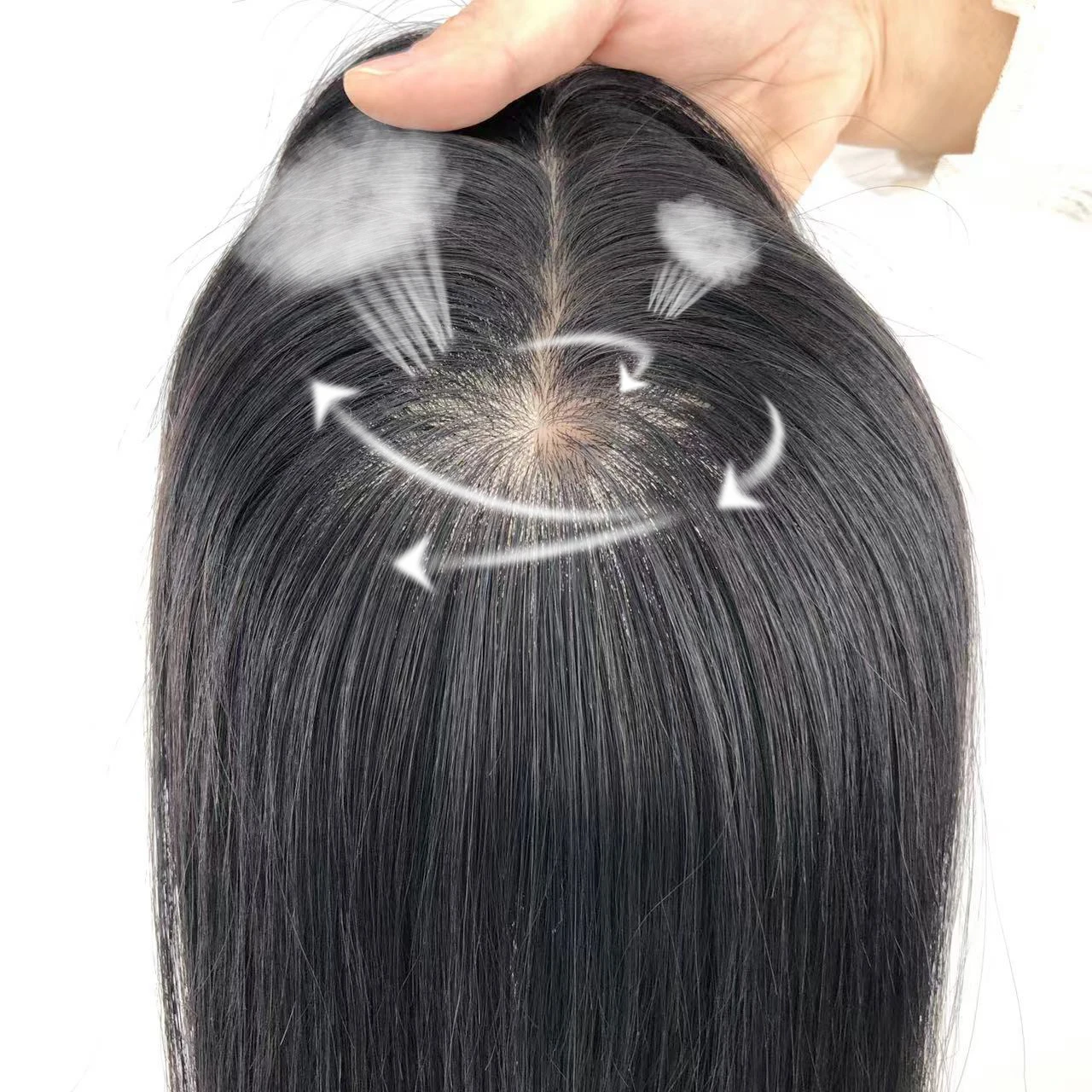 여성용 손으로 묶은 실크 베이스 토퍼 인모, 버진 중국 인모 조각, 통기성 실크 탑, 클립이 있는 토피, 13x15cm
