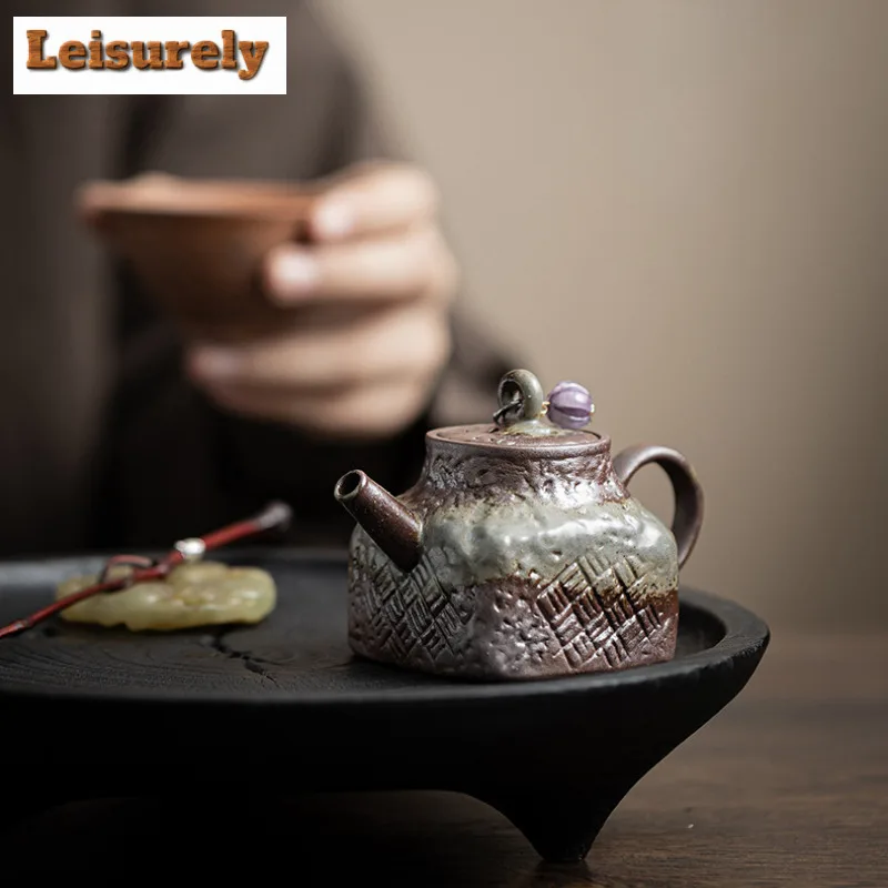 100ml Old Rock Mud Bud Square Teapot Antique Tea Infuser Pot Household Tea Soaking Kettle with Filter Teaware Accessories Gift