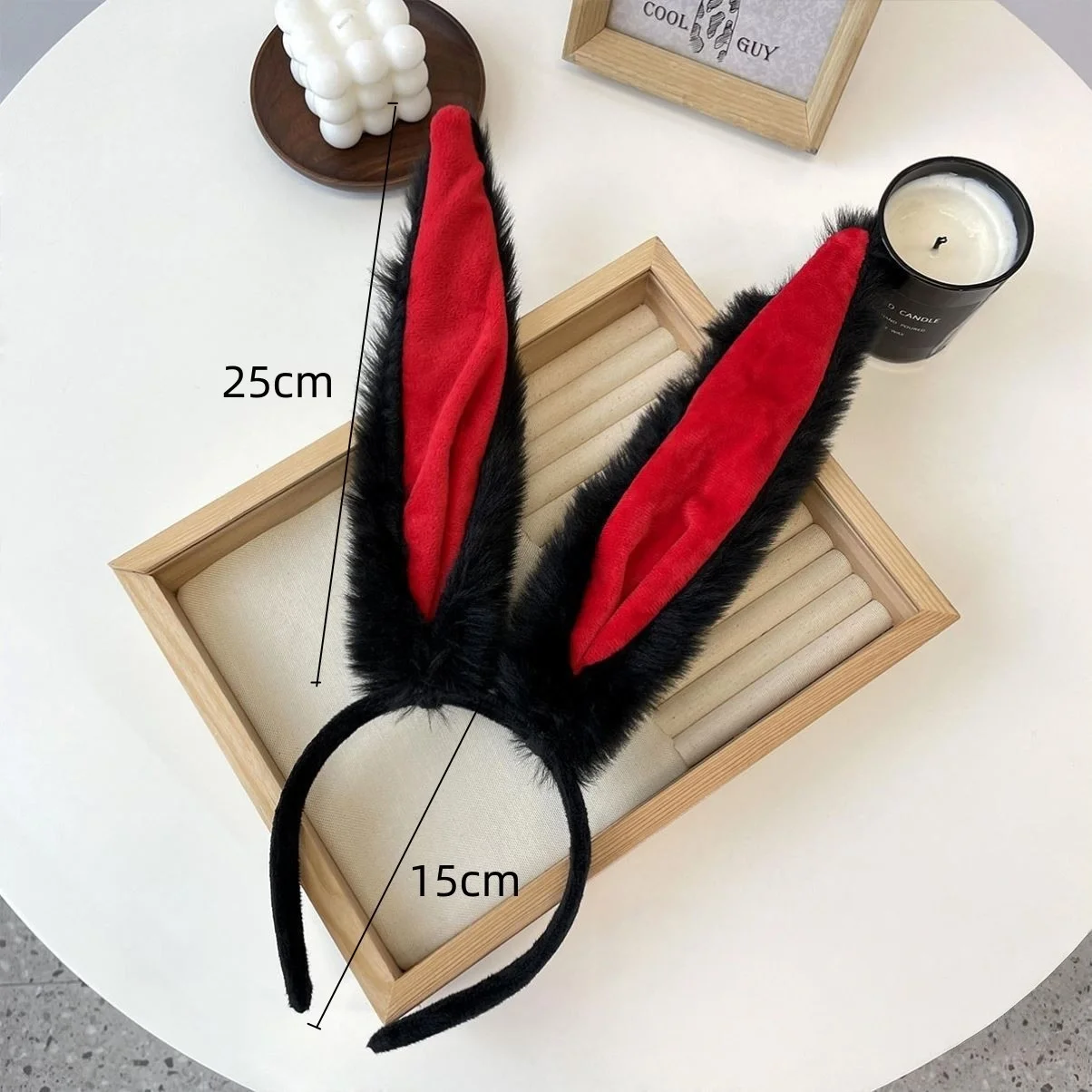 1PCFurry Bunny Ears Headband, Grey&Pink Plush Rabbit Ear Hair Hoop, Cosplay Costume Accessory For Halloween Party Hair For Women