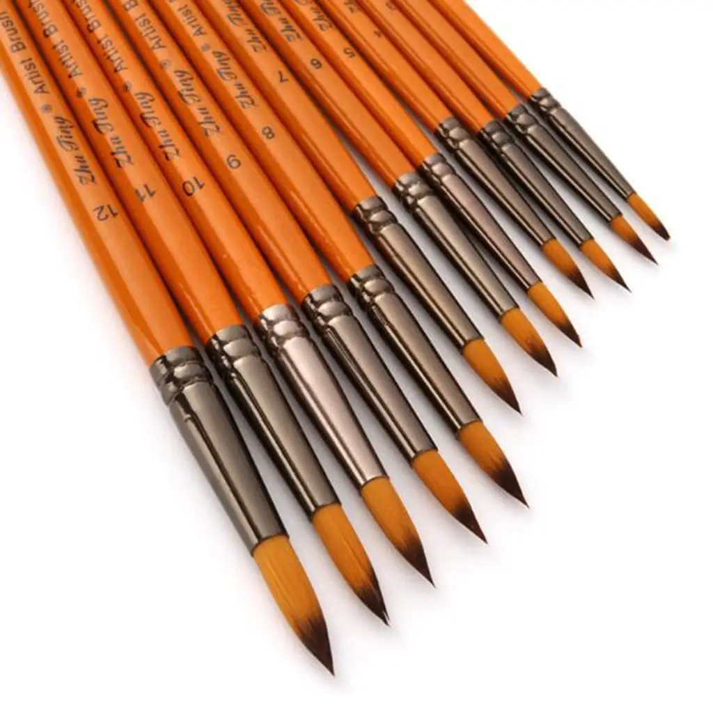 

Professional Paint Brushes Set, 12Pcs Nylon Hair Round Pointed Painting Brush for Acrylics, , Gouache, Body Painting