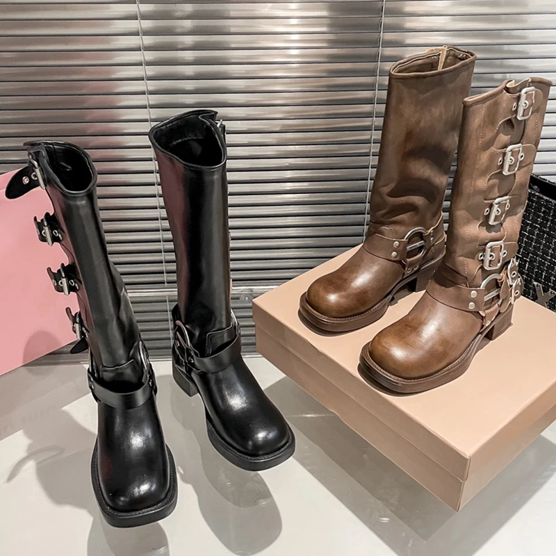 

2023 New Belt Buckle Long Boots Horse Boots High Heel Women's Shoes Knight Boots High boots knee boots