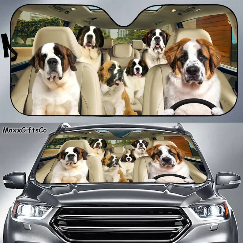 

St. Bernard Car Sun Shade, St. Bernard Windshield, St. Bernard Family Sunshade, Dog Car Accessories, Car Decoration, Gift For Da