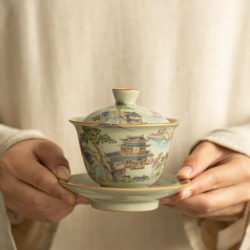 Tea Set Ceramic Sancai Gaiwan Chinese Tea Tureen Pottery Handmade Color Enamel Kungfu Teacups Master Cup Classical Teaware Set