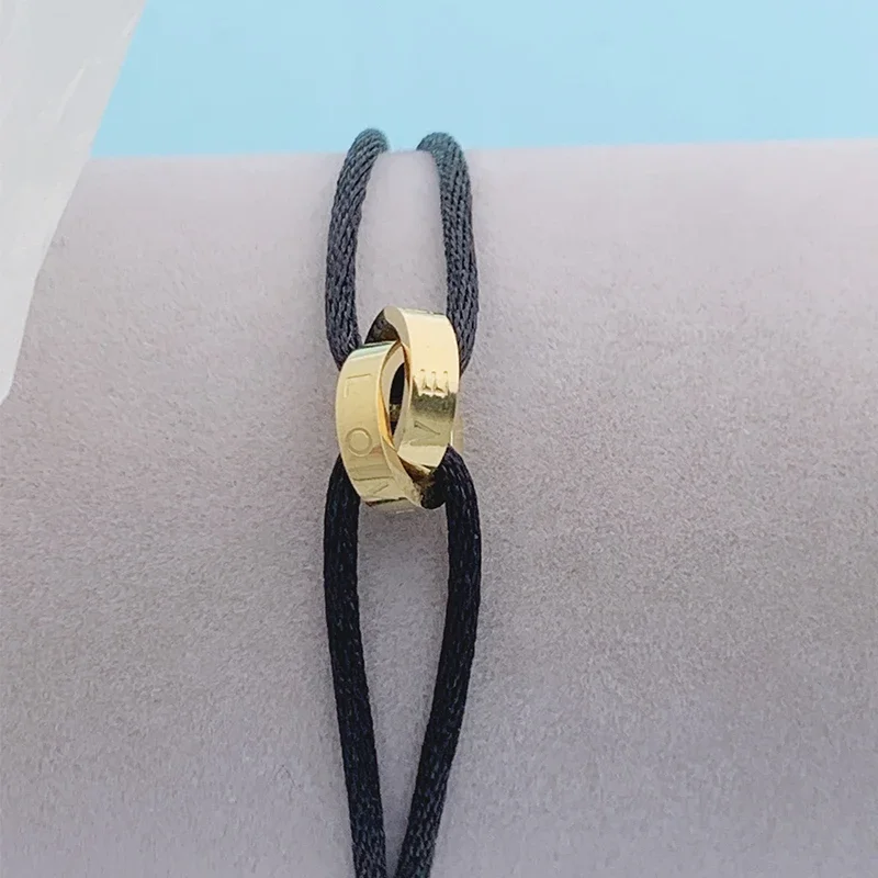 Stainless Steel Two Circle Crossed Bracelet Adjustable Rope Unisex Jewelry