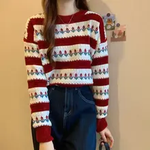 

DAYIFUN 2022 Women Autumn Winter O Collar Patchwork Striped Pullover Sweater Loose-fitting High Street Fashion Streetwear Jumper