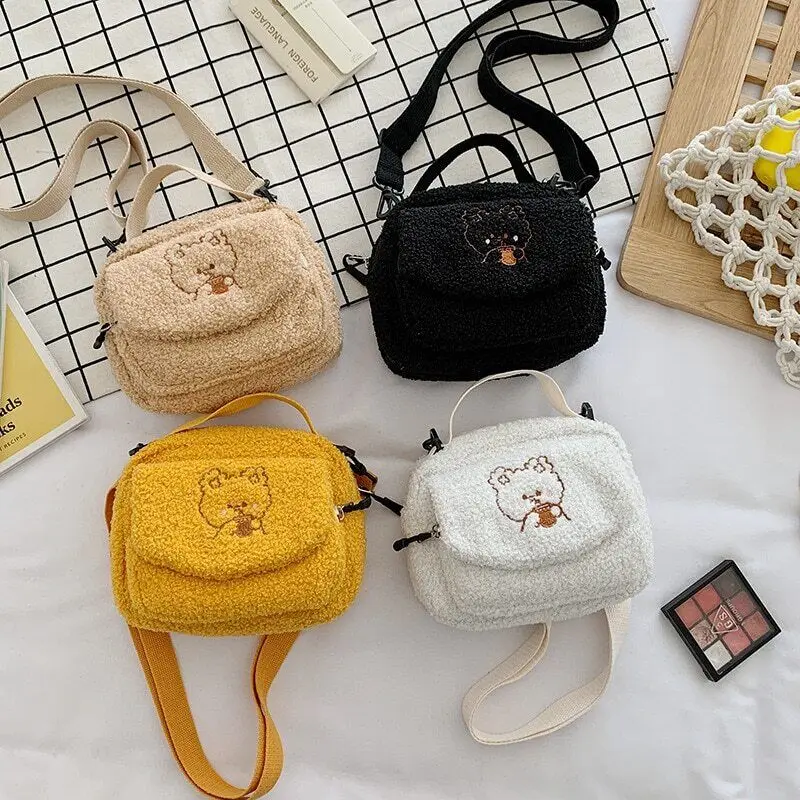 

Women Little Plush Shoulder Bag Female Small Canvas Cross Body Bags Phone Bag