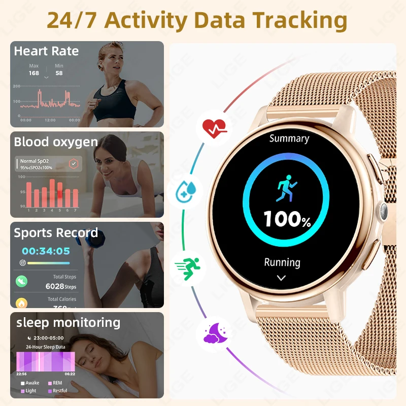 LIGE New Smart Watch Women Voice Calling Men Sports Fitness Watches Heart Rate Health Monitor Ladies Smartwatch For Android iOS