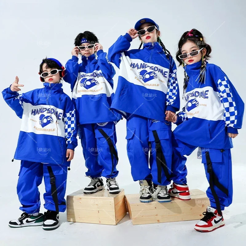 

Boys Hip Hop Pullover Street Dance Cargo Pants Girls High Collar Sweatshirt Outfits Kids Jazz Sport Clothes Set Child Streetwear