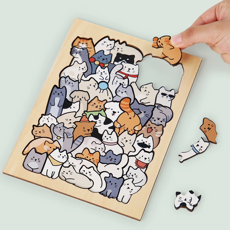 Puzzles créatifs en forme d'animal pour enfants, jeux de Table, chien, chat, Panda, Puzzle empilé, jeux de cerveau, éducation à la pensée Montessori, jouet en bois