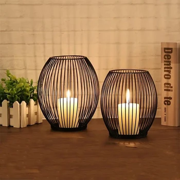Creative New Black Lantern Hollow Candlestick Vintage Iron Candle Decoration Romantic Candle Holder Birdcage Shape Candlestick