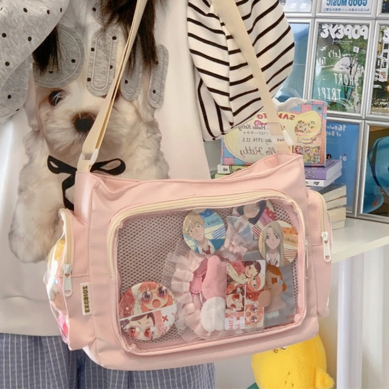 Trendy Transparent Crossbody Bag for Girls Large Capacity Shoulder Bags Fashionable School Style Texture and Versatile Ita Bag - 5