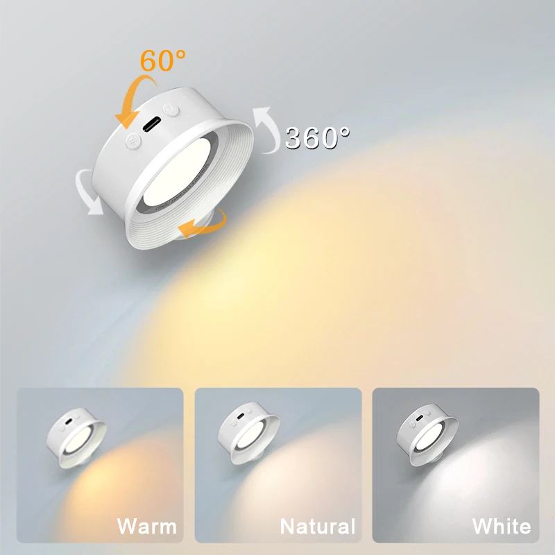 LED 실내 침대 옆 벽 조명, 360 ° 회전 벽 램프, 침실 거실 장식, 가정용 조명 기구, 공부 독서 램프
